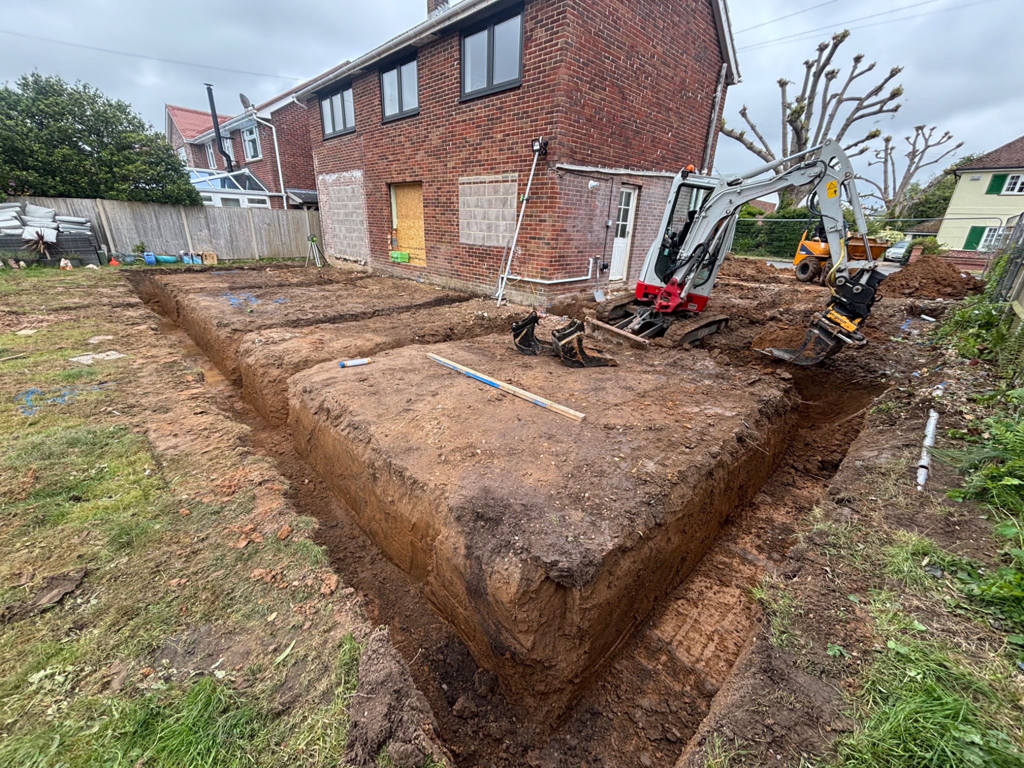 Deep footing trenches around a residential property